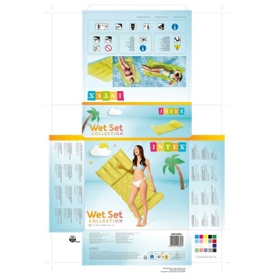 Embalagem colchão insuflável amarelo Wet Set Intex com mulher de bikini