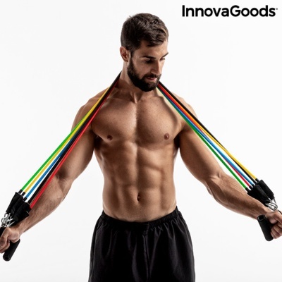 Homem com elásticos de resistência coloridos InnovaGoods.