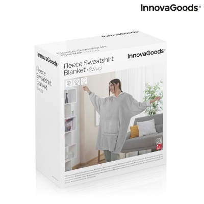 Embalagem de manta de lã cinza com capuz e mangas