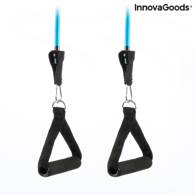 Par de puxadores para exercícios com alças pretas e cabos azuis
