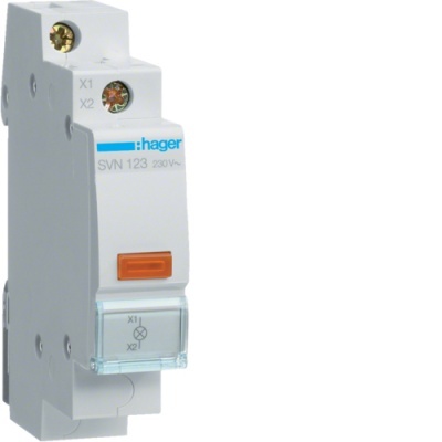 Produto eléctrico branco hager SVN 123 230V com botão laranja e tampa transparente