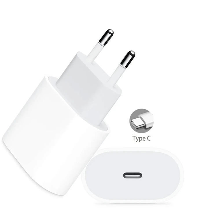 Adaptador Usb-C Carregador de parede branco com plugue europeu e porta USB-C