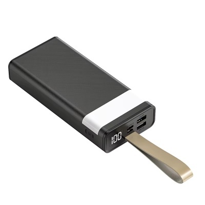 Carregador portátil preto com faixa branca e display digital