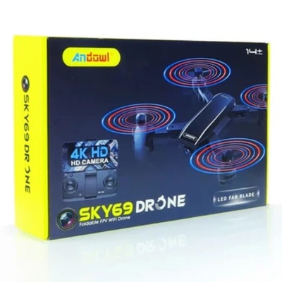 Caixa de drone Andowl SKY69 DRONE com câmara 4K HD e hélices LED.