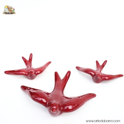 Conjunto 3 Andorinhas Vidradas Bordô