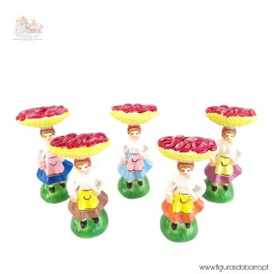 Mulher com cesta na cabeça a vender polvo