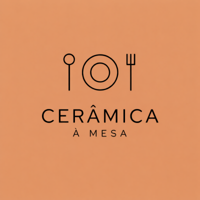Logótipo com ícones de colher, prato e garfo e texto CERÂMICA À MESA