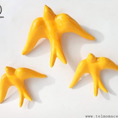 Conjunto 3 Andorinhas Vidradas Amarelas