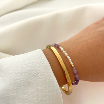 Pulseira pedras lilás/Pulseira Escrava