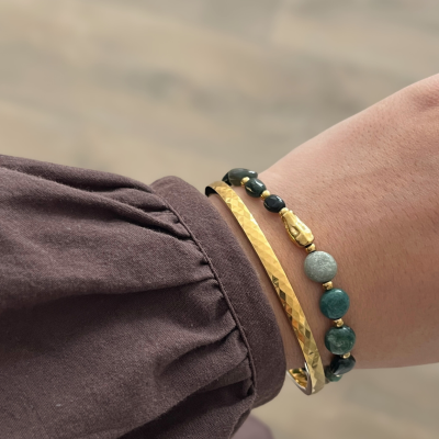 Pulseira Pedras Verdes e Escrava dourada