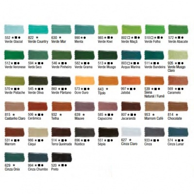 Tinta Acrilex de Tecido Fosca Cor 800 a 999