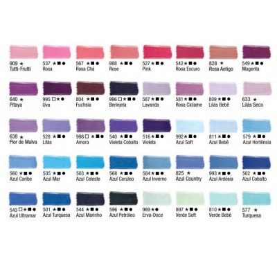 Tinta Acrilex de Tecido Fosca Cor 800 a 999