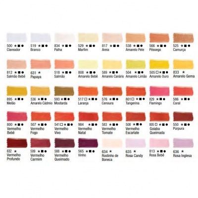 Tinta Acrilex de Tecido Fosca Cor 800 a 999