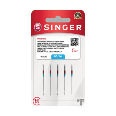Pacote com cinco agulhas de costura Singer tamanho 90/14