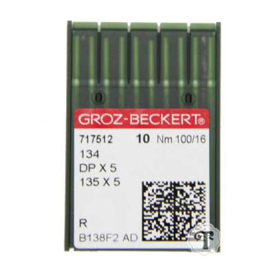 Pacote de agulhas de costura verdes e transparentes GROZ-BECKERT com etiqueta branca e vermelha