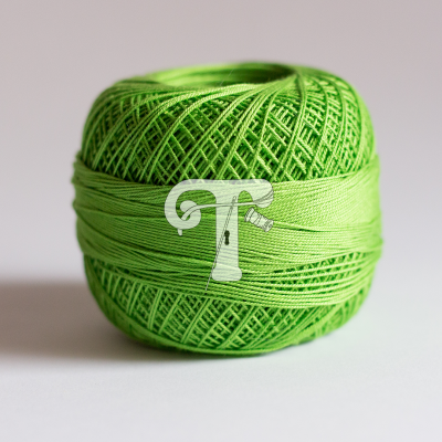 Rolo de fio de algodão verde brilhante sobre superfície branca