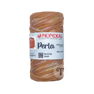 Fio de malha Mondial Perla castanho com brilho e etiqueta branca