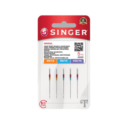 Pack de 5 agulhas SINGER para máquina de coser, várias medidas e cores