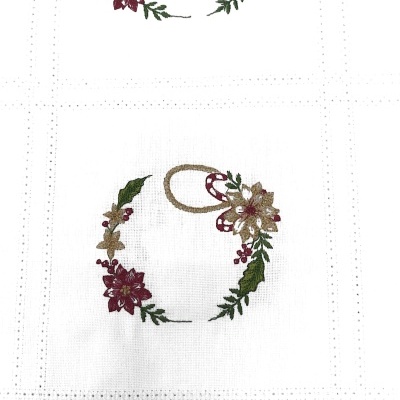 Guardanapo branco com bordado floral e laço dourado