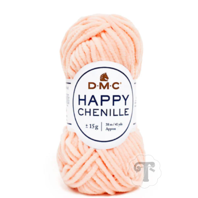 Novelo de lã chenille cor salmão clara da DMC com etiqueta