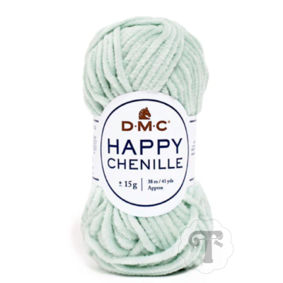 Novelo de lã verde-água clara com etiqueta DMC Happy Chenille