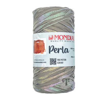 Skein de fio Perla da marca Mondial com embalagem branca e logo vermelho