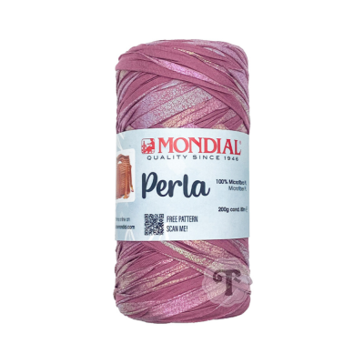 Rolo de fio de malha rosa com etiqueta da marca MONDIAL Perla