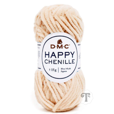 Novelo de lã chenille bege DMC com etiqueta branca