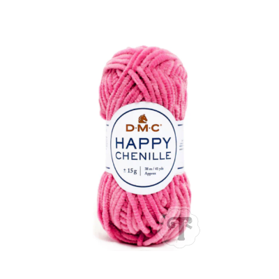 Novelo de fio chenille cor-de-rosa da marca DMC com etiqueta