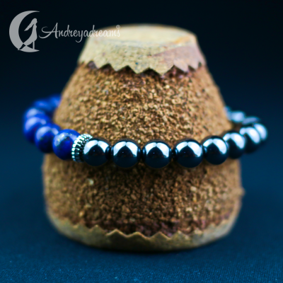 Pulseira Hematite com Lápis-Lazúli