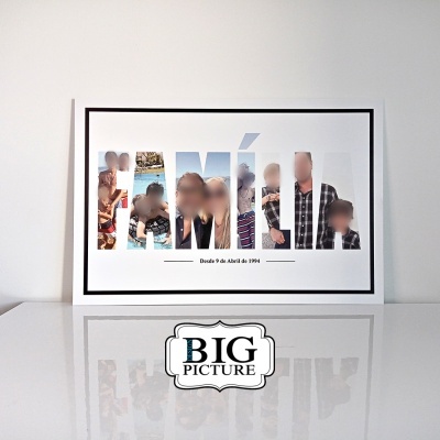 Quadro com a palavra FAMÍLIA com fotos e texto Desde 9 de Abril de 1994