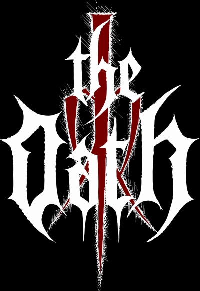 Logótipo gótico branco e vermelho em fundo preto com texto estilizado