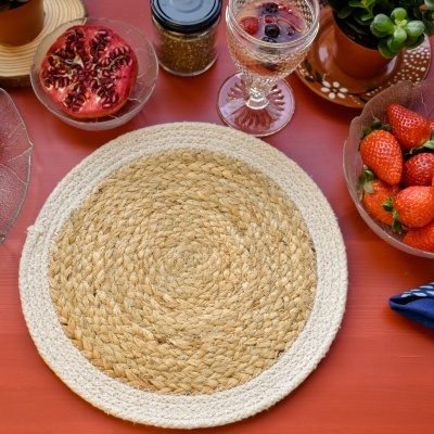 Base de prato individual natural  Juta e Algodão