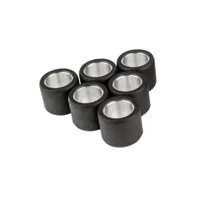 Seis roletes cilíndricos pretos com interior prateado