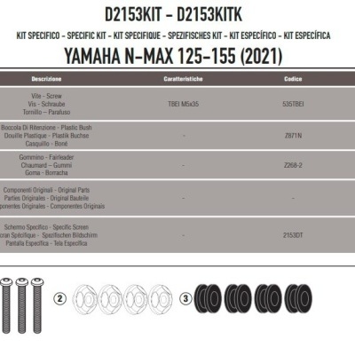 KIT MONTAGEM VIDRO KAPPA YAMAHA NMAX 125 21/24