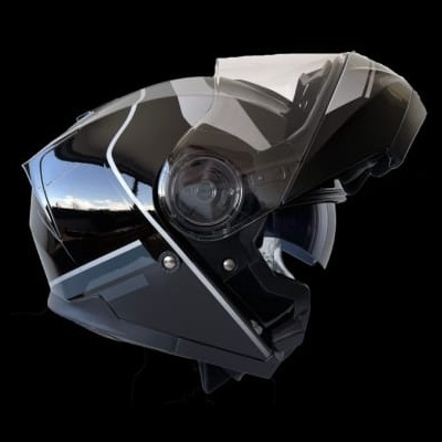 Capacete de motocicleta modular preto com viseira transparente