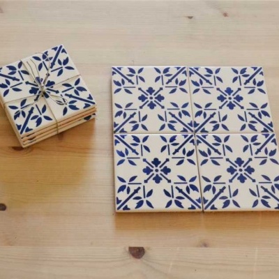 Coasters Set in portuguese tiles, hand painted, Set J