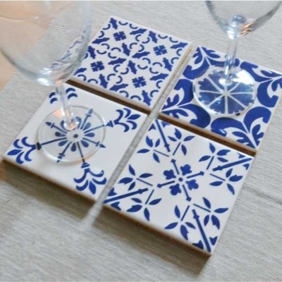 Coasters Set in portuguese tiles, hand painted, Set B