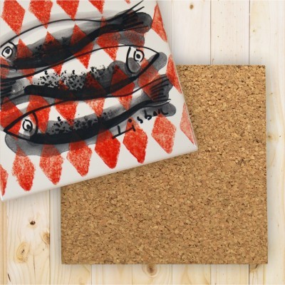 Ceramic Trivet , tile hand painted, Sardine Collection Red Cherry