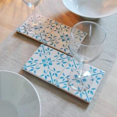 Coasters Set in portuguese tiles hand painted, turquoise, Set J