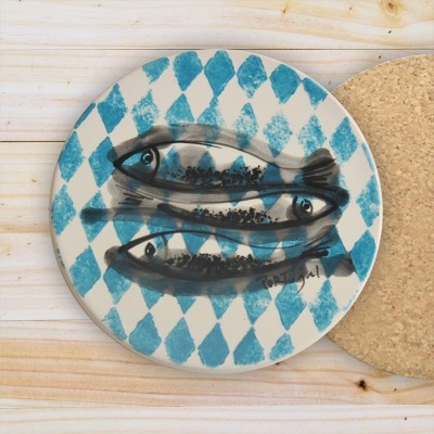 Ceramic Trivet , hand painted, Sardine Collection in Blue Turquoise