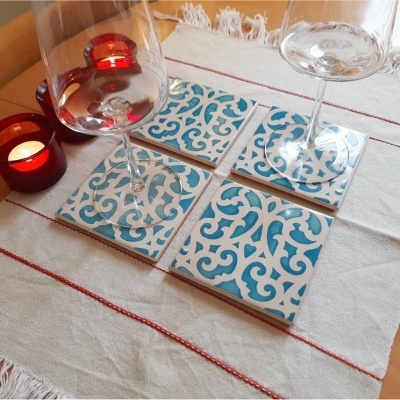 Ceramic Coasters, hand painted, portuguese tiles, turquoise 05