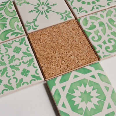 Coasters Set in portuguese tiles hand painted, green aqua, Set D