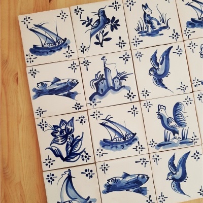Portuguese blue tile, Hand Painted,  replica of 18th century, Fishes