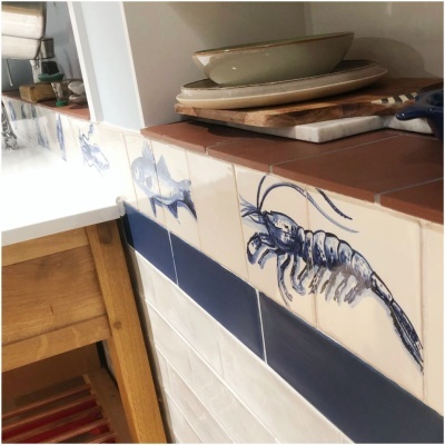 Tile Mural Marine Animals, Backsplash, Decorative tiles Handpainted, Sea Collection