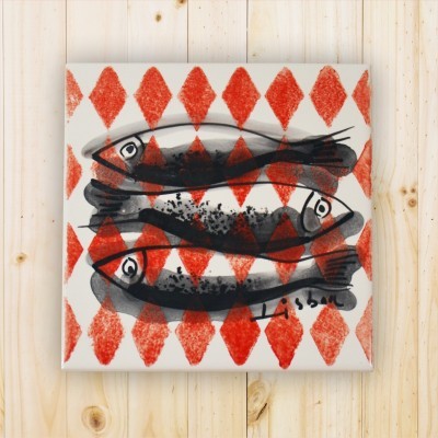 Ceramic Trivet , tile hand painted, Sardine Collection Red Cherry