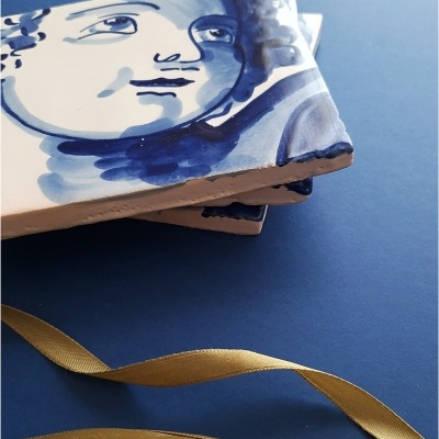 Portuguese  tile, Hand Painted,  replica of 18th century barroc angel