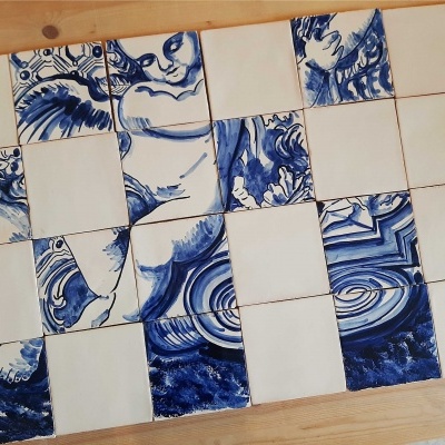 Portuguese Tiles, Decorative tile mural, Angel - Variation B