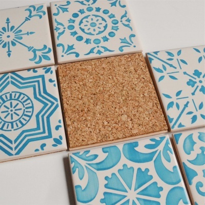 Ceramic Coasters, hand painted, portuguese tiles, turquoise 09