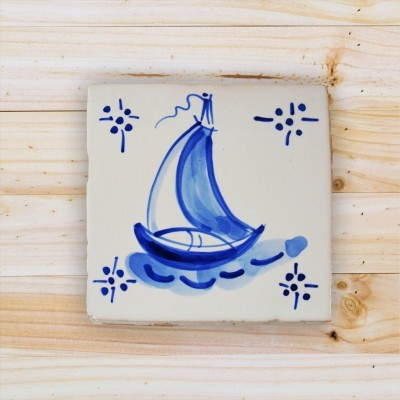 Portuguese blue tile, Hand Painted,  replica of 18th century, Boat